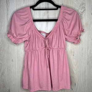 pink ribbed babydoll short sleeve top